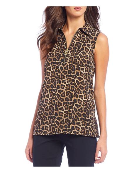 michael kors tonal mosaic print sleeveless half-zip top|michael kors t shirt.